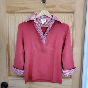 Ann Taylor Loft V-Neck Sweater with Detachable Shirt Collar and Cuffs